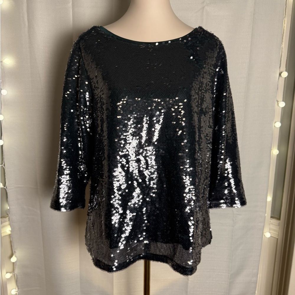 Stacy London Green Sequin Oversized Blouse Medium